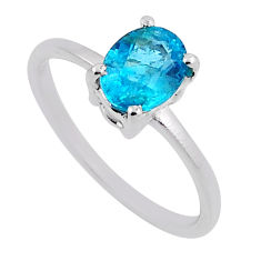 2.16cts faceted natural blue apatite (madagascar) oval silver ring size 7 n25902