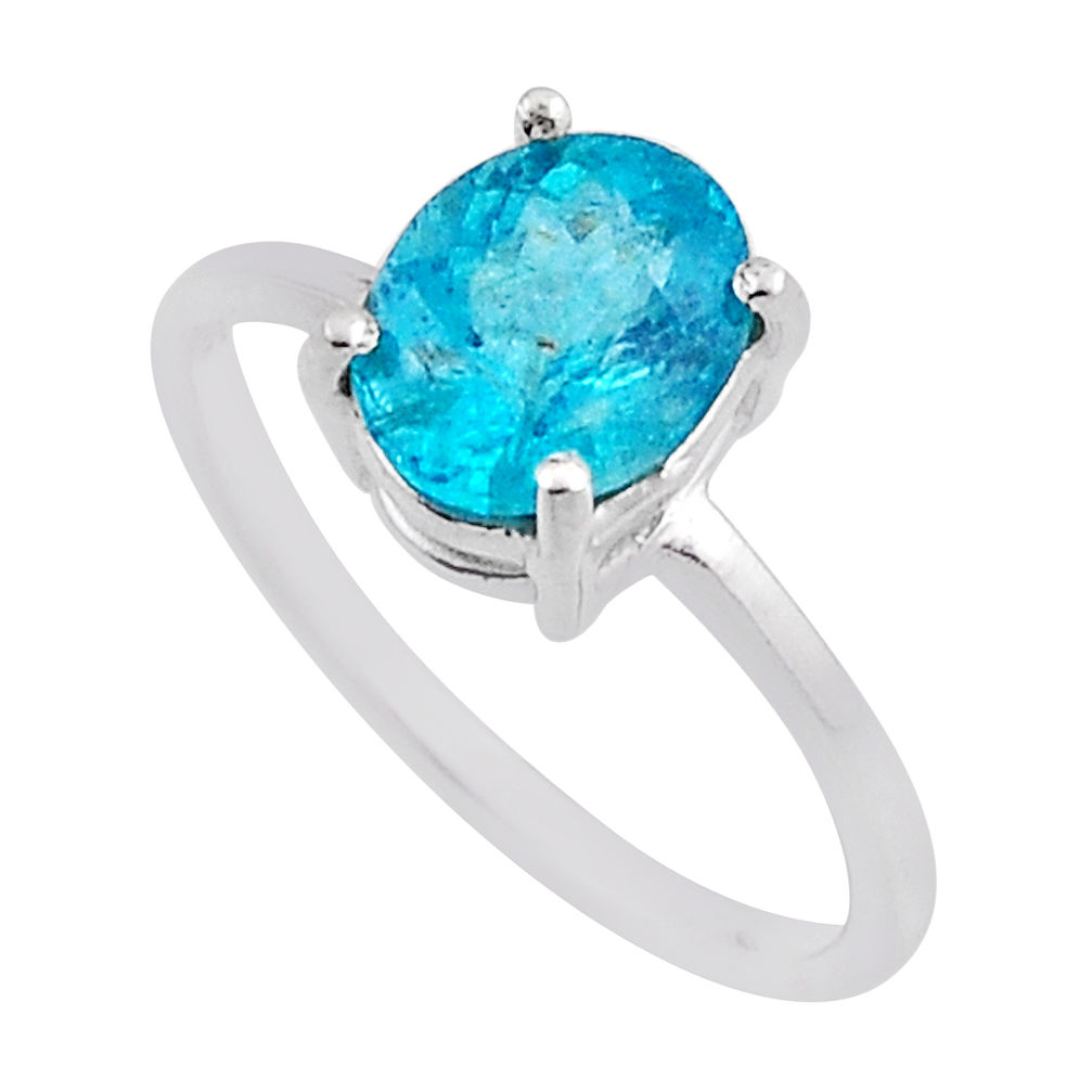 2.71cts faceted natural blue apatite (madagascar) silver ring size 6.5 n25901