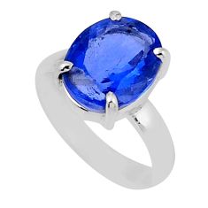 4.94cts faceted natural blue apatite (madagascar) silver ring size 6.5 y46649