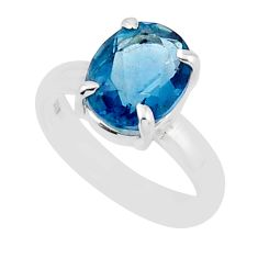 4.02cts faceted natural blue apatite (madagascar) silver ring size 5.5 y46684