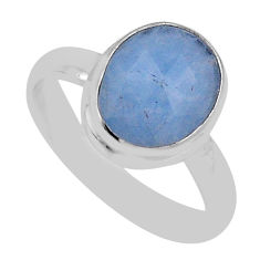 4.87cts faceted natural blue aquamarine 925 sterling silver ring size 8.5 n42045