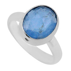 5.14cts faceted natural blue aquamarine 925 sterling silver ring size 7.5 n42048