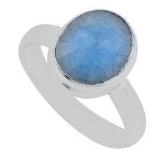 4.92cts faceted natural blue aquamarine 925 sterling silver ring size 8.5 n42052