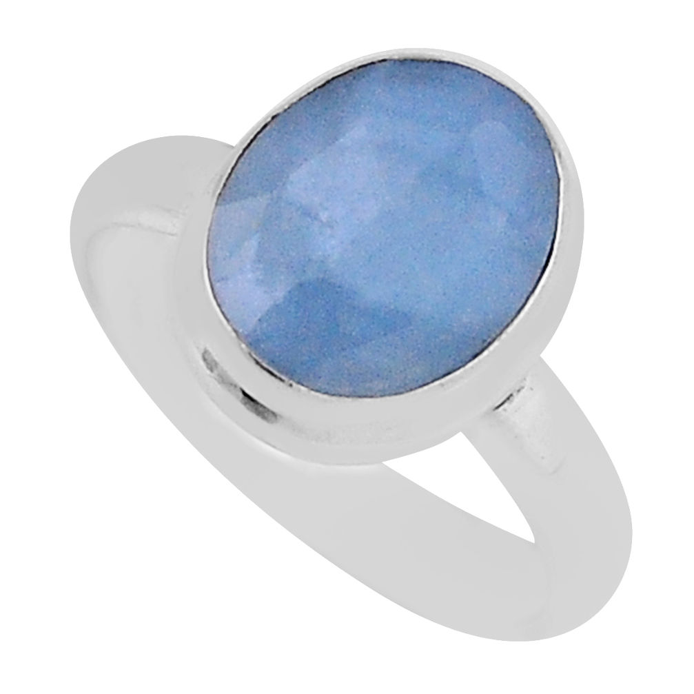 5.10cts faceted natural blue aquamarine oval 925 silver ring size 6.5 n42043