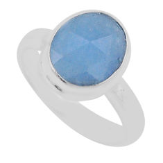 5.11cts faceted natural blue aquamarine oval 925 silver ring size 7.5 n42047