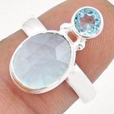 6.05cts faceted natural blue aquamarine topaz 925 silver ring size 7 u90953