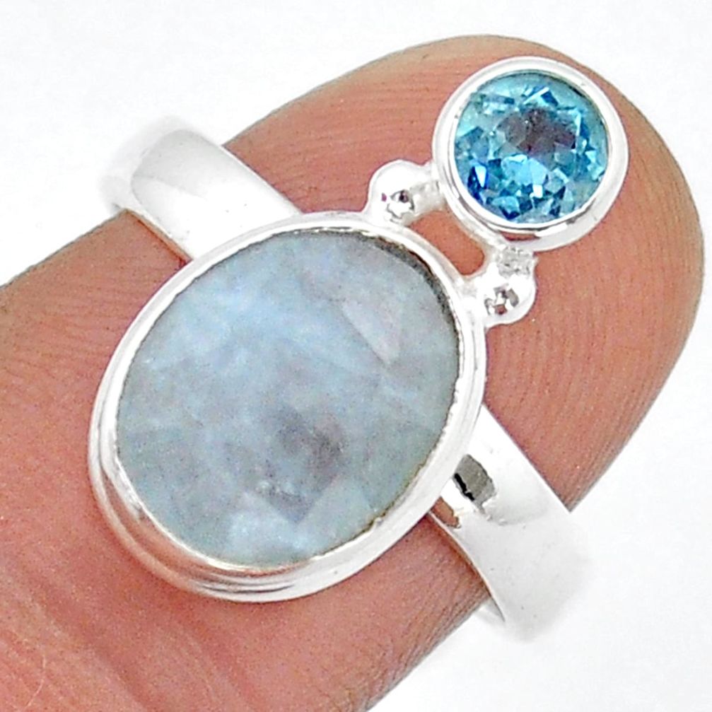 6.33cts faceted natural blue aquamarine topaz 925 silver ring size 8 u90974