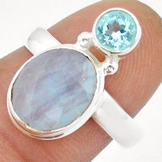 6.33cts faceted natural blue aquamarine topaz 925 silver ring size 7.5 u90957