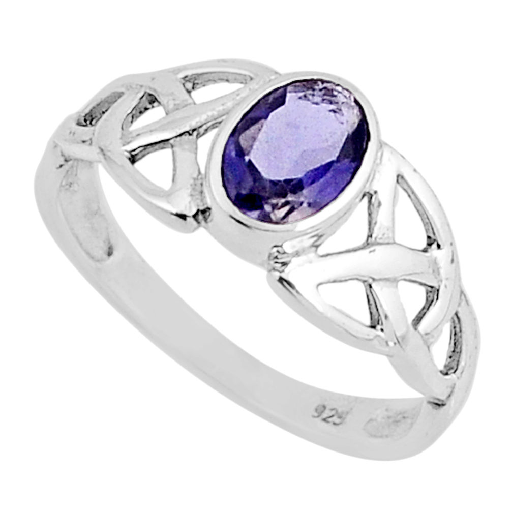 1.55cts faceted natural blue iolite oval 925 sterling silver ring size 6 y55305