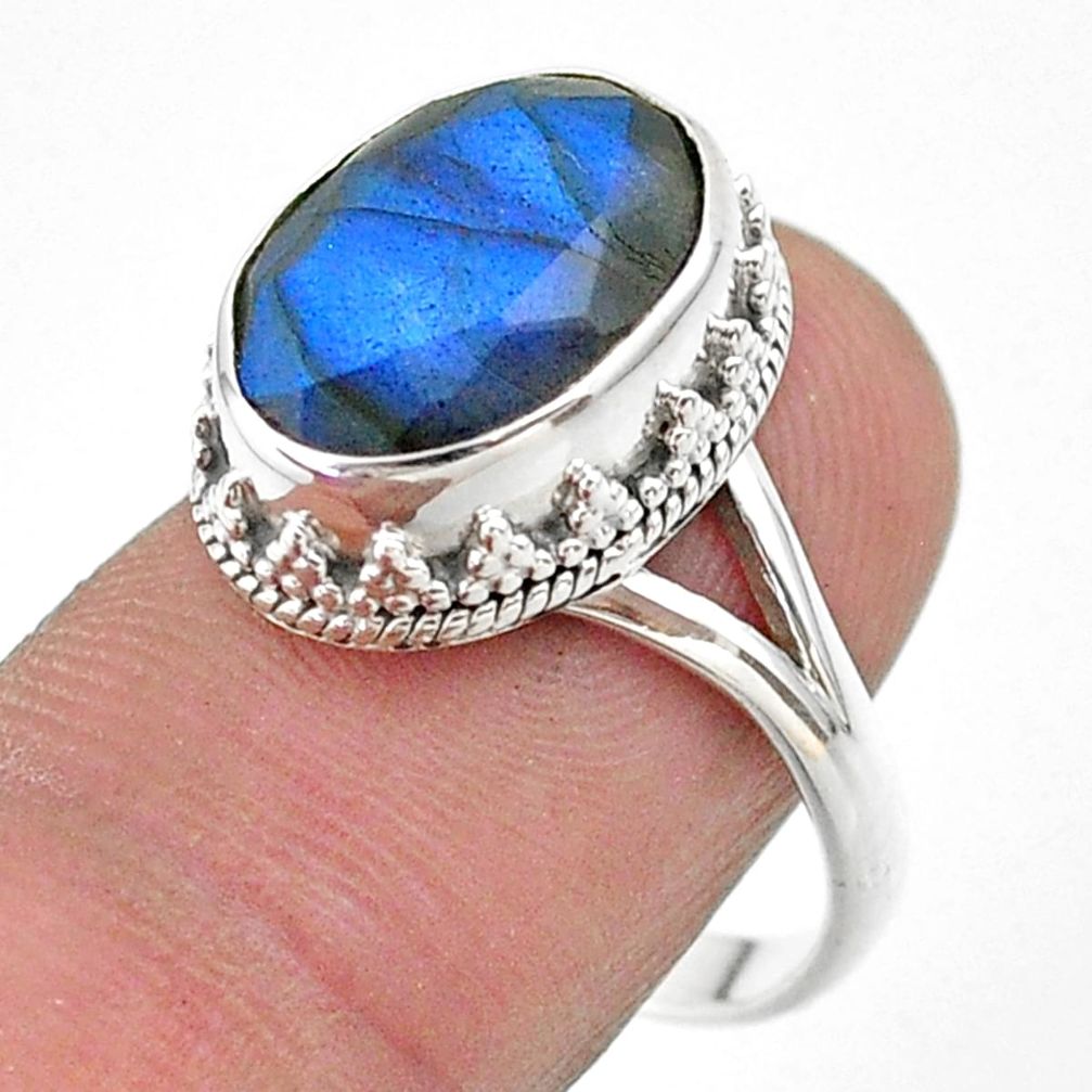 6.83cts faceted natural blue labradorite 925 silver ring size 8.5 t44821