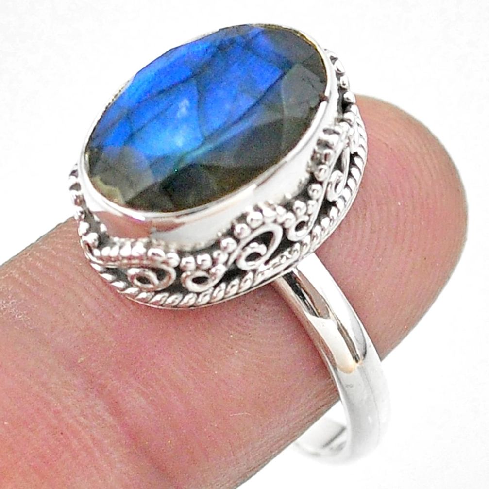 6.63cts faceted natural blue labradorite 925 silver ring size 8.5 t44833