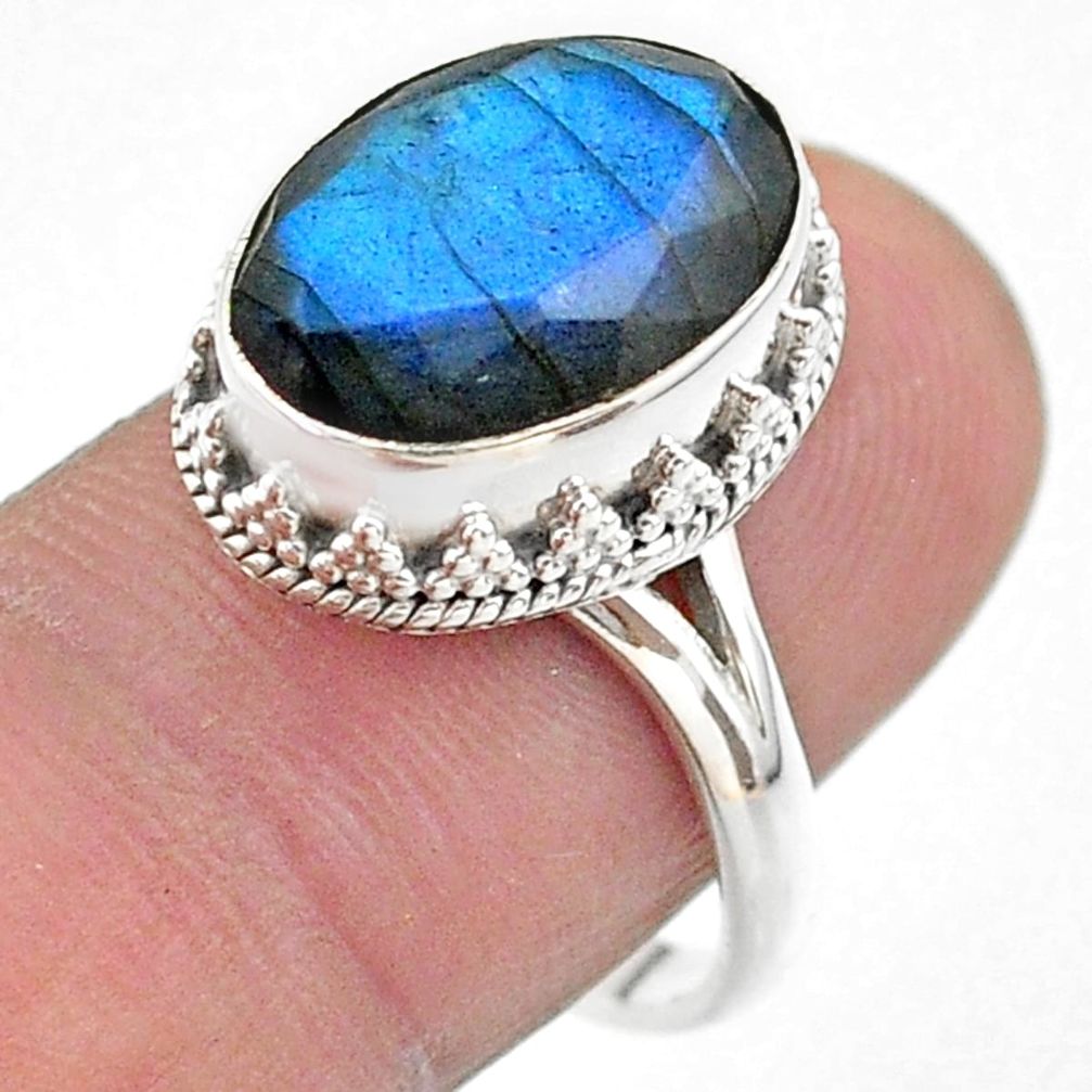 7.00cts faceted natural blue labradorite 925 silver ring size 8.5 t44837
