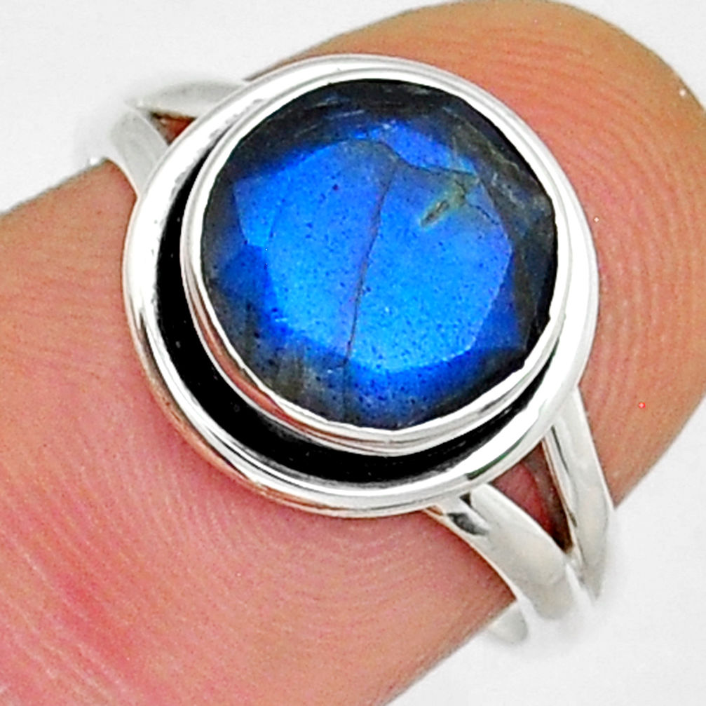 4.87cts faceted natural blue labradorite 925 sterling silver ring size 7 y13756