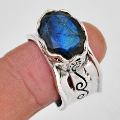 6.64cts faceted natural blue labradorite 925 sterling silver ring size 9 y51902