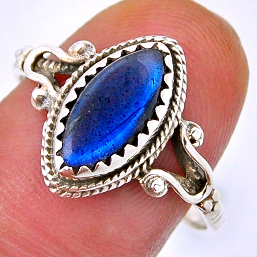 3.59cts faceted natural blue labradorite marquise silver ring size 8.5 n49676
