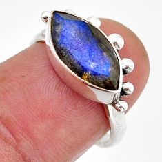 5.22cts faceted natural blue labradorite marquise silver ring size 6.5 y79375