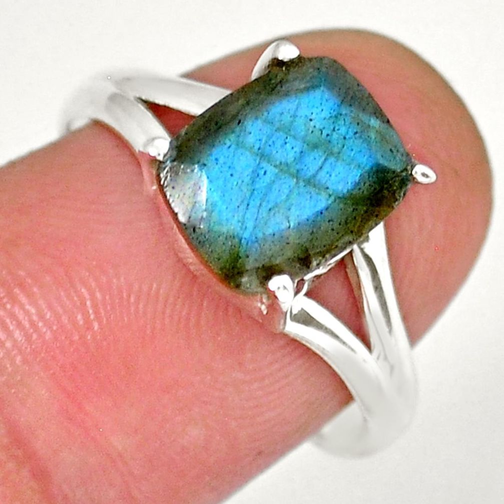 3.83cts faceted natural blue labradorite octagan 925 silver ring size 8 y16680