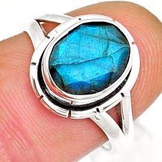 4.07cts faceted natural blue labradorite oval 925 silver ring size 7.5 y13719