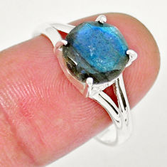 4.53cts faceted natural blue labradorite round 925 silver ring size 8.5 y16673