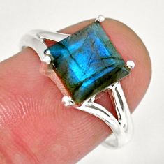 3.31cts faceted natural blue labradorite square 925 silver ring size 7.5 y16678