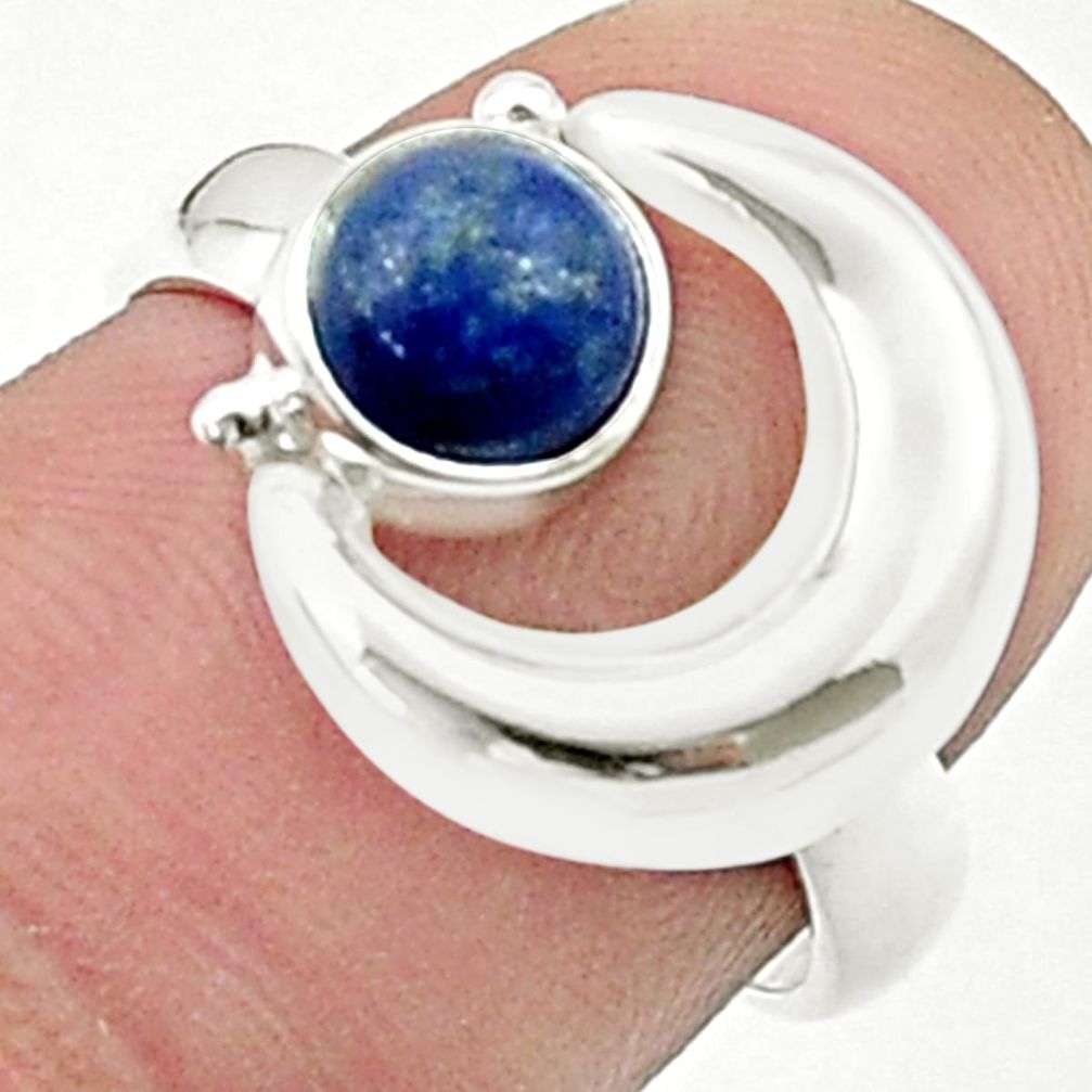 1.06cts faceted natural blue lapis lazuli 925 silver moon ring size 7 u36653
