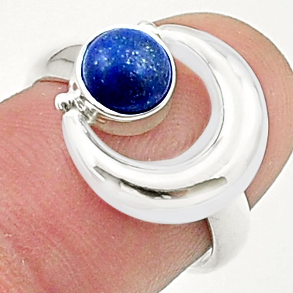1.23cts faceted natural blue lapis lazuli 925 silver moon ring size 8.5 u36652
