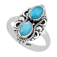 2.05cts faceted natural blue larimar oval 925 sterling silver ring size 6 n38349