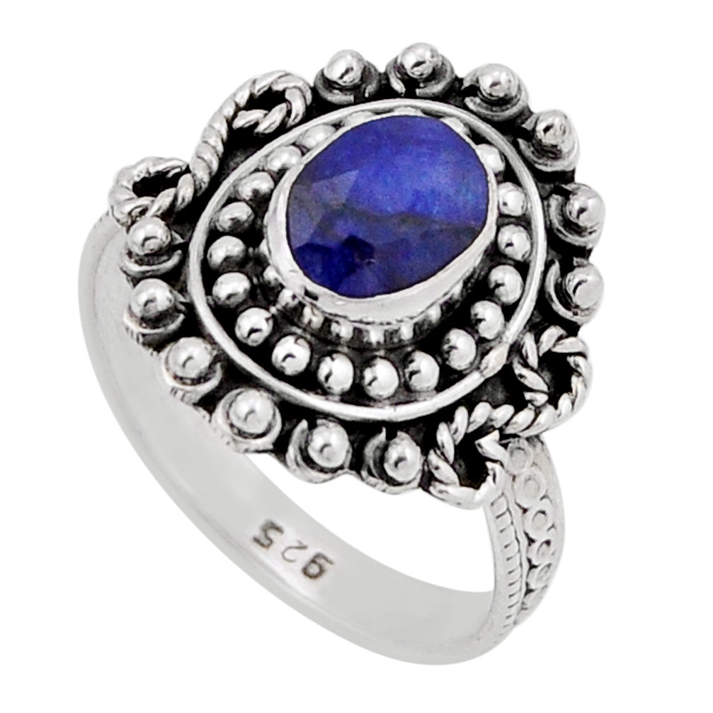1.92cts faceted natural blue sapphire 925 sterling silver ring size 7.5 n43030