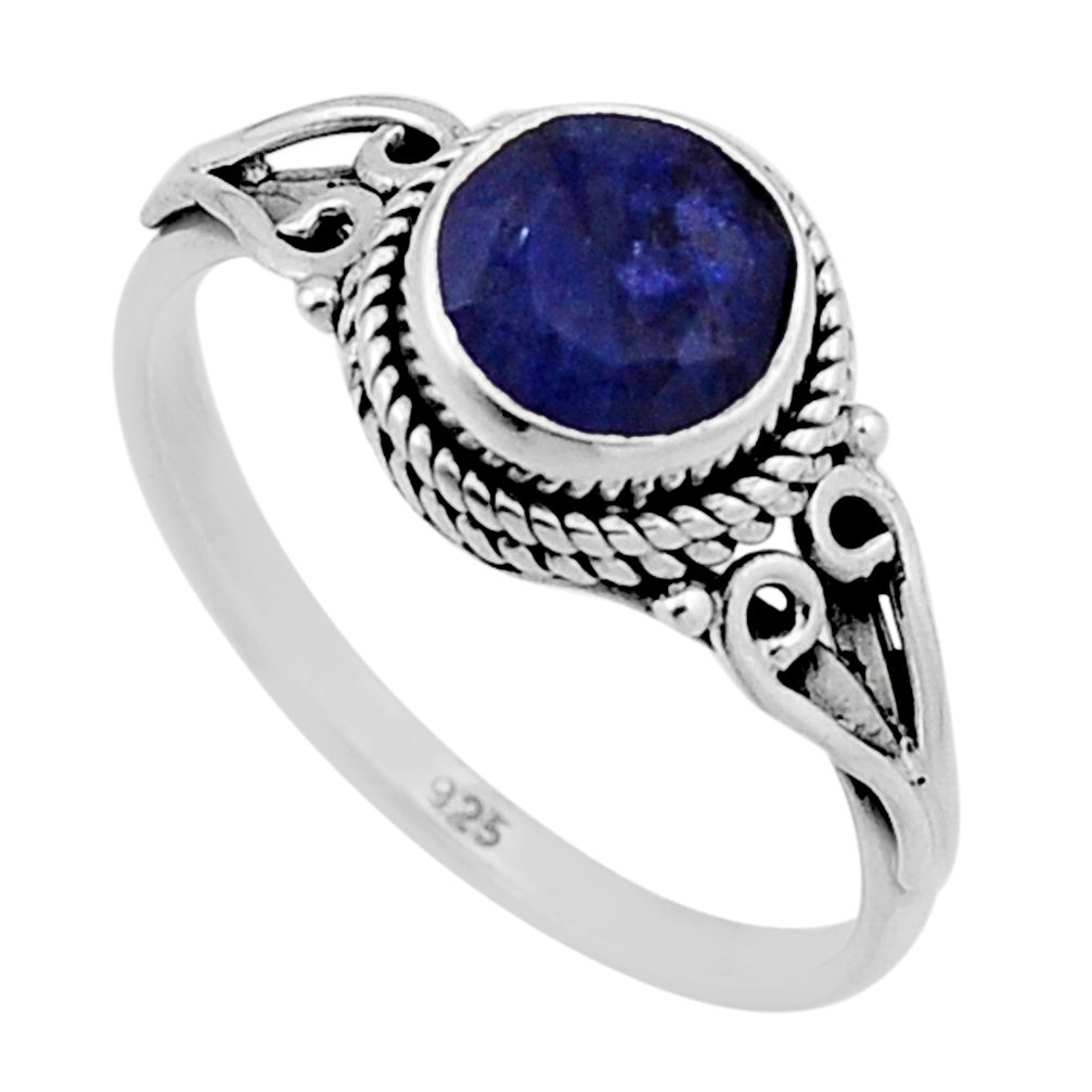 2.52cts faceted natural blue sapphire 925 sterling silver ring size 7.5 n47437