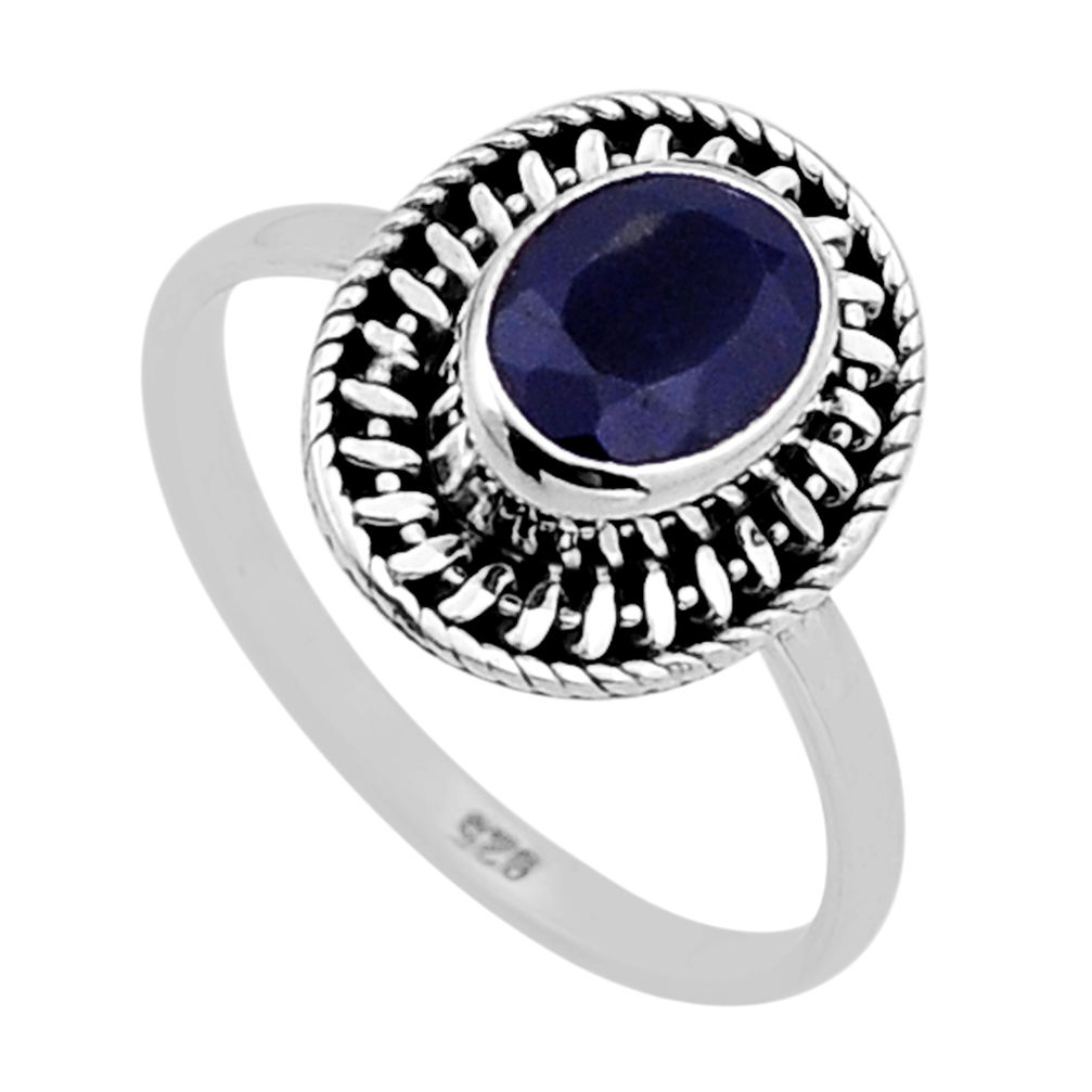 2.13cts faceted natural blue sapphire 925 sterling silver ring size 6.5 n52682