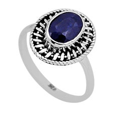 1.96cts faceted natural blue sapphire 925 sterling silver ring size 8.5 n52881