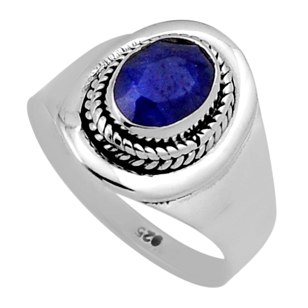 2.12cts faceted natural blue sapphire 925 sterling silver ring size 7 n40227