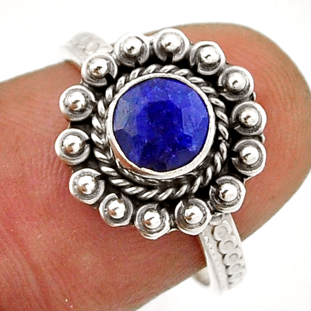 0.96cts faceted natural blue sapphire 925 sterling silver ring size 7 n42967