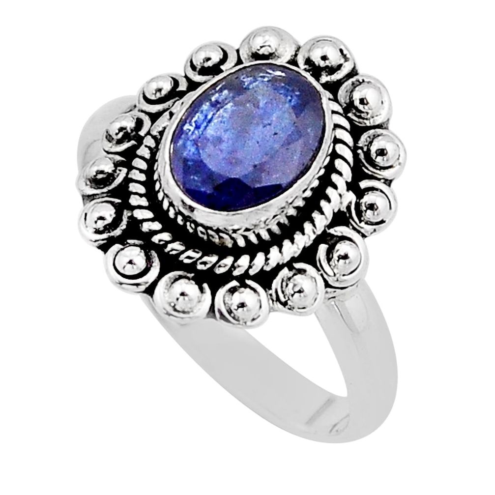 2.01cts faceted natural blue sapphire 925 sterling silver ring size 7 y62255