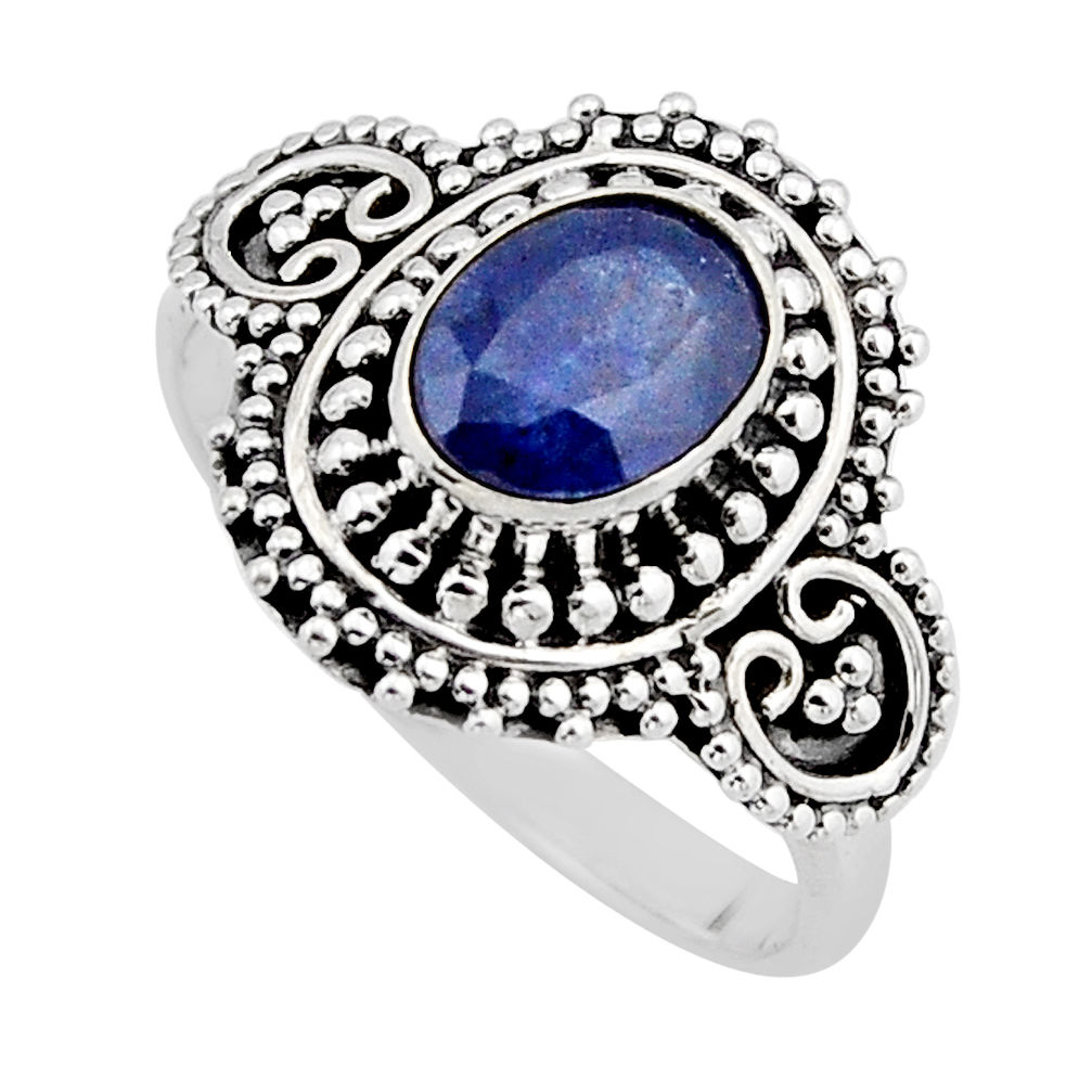 1.92cts faceted natural blue sapphire 925 sterling silver ring size 8 y62241
