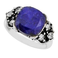 5.38cts faceted natural blue sapphire cushion topaz silver ring size 7 y45868