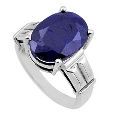 6.14cts faceted natural blue sapphire oval 925 silver ring jewelry size 6 n50968
