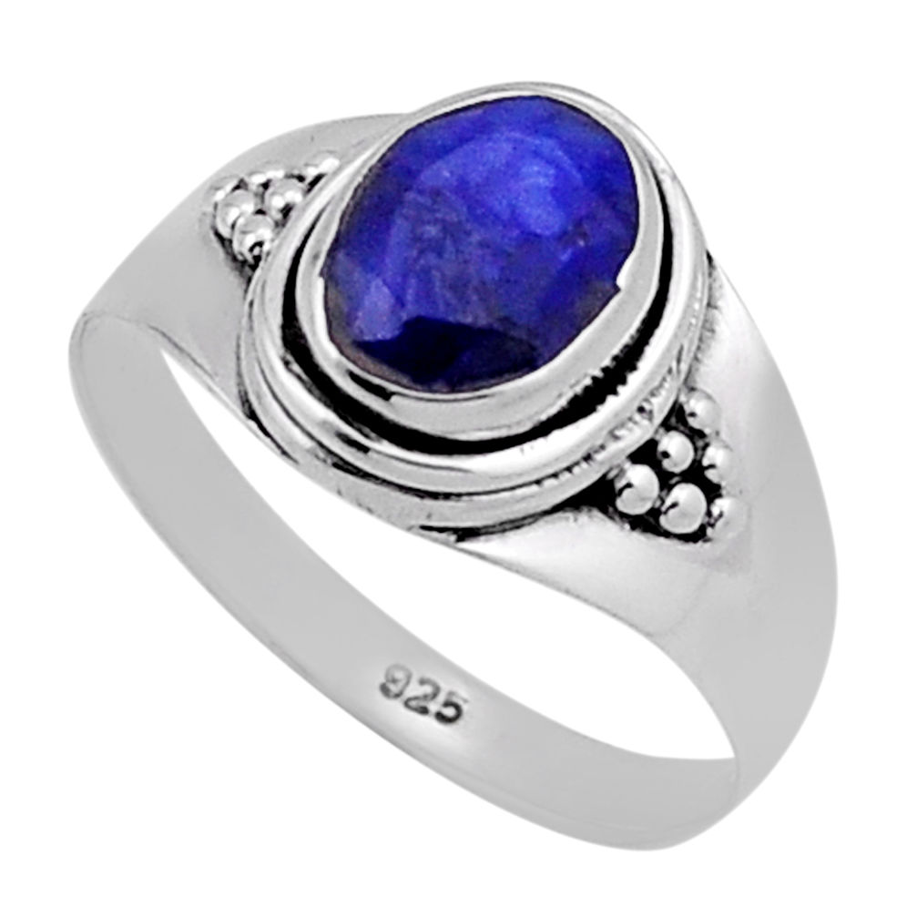 2.23cts faceted natural blue sapphire oval sterling silver ring size 6.5 n40226