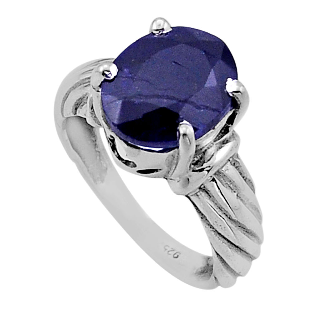 5.04cts faceted natural blue sapphire oval sterling silver ring size 6 n50945