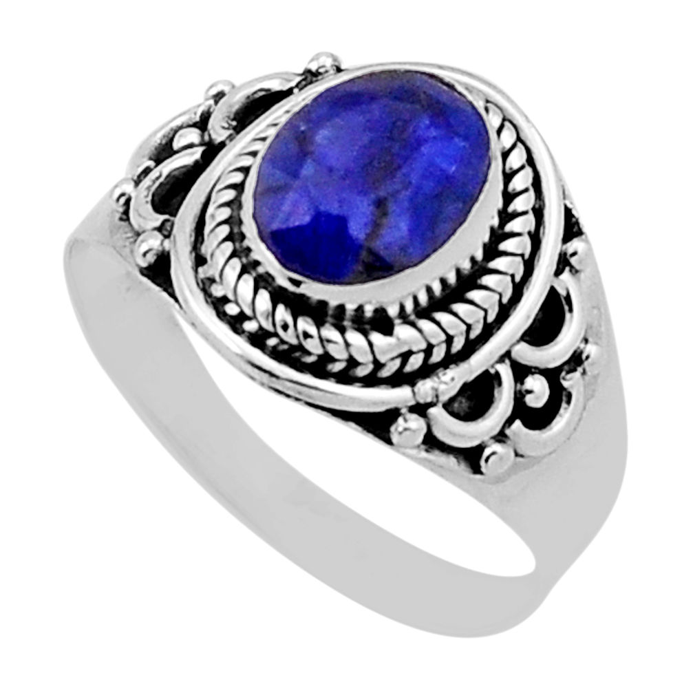 2.26cts faceted natural blue sapphire oval sterling silver ring size 7 n40228