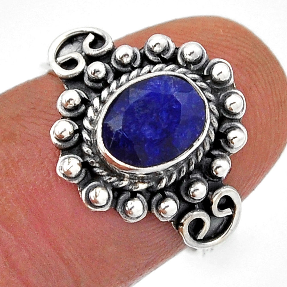 2.01cts faceted natural blue sapphire oval sterling silver ring size 7 n43006