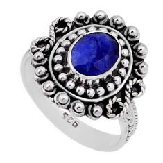 2.07cts faceted natural blue sapphire oval sterling silver ring size 7 n43028