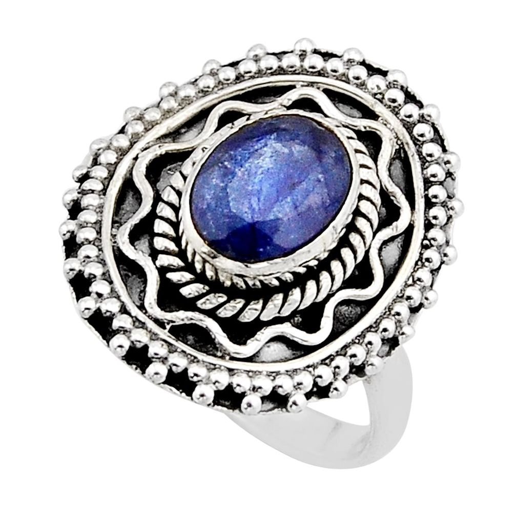 1.93cts faceted natural blue sapphire oval sterling silver ring size 6.5 y62250