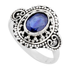 1.98cts faceted natural blue sapphire oval sterling silver ring size 7.5 y62252
