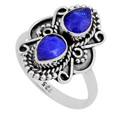 3.22cts faceted natural blue sapphire pear sterling silver ring size 7 n43229