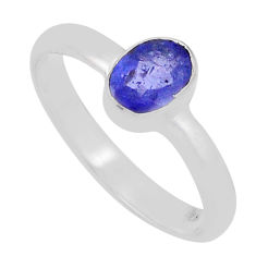 1.48cts faceted natural blue tanzanite oval sterling silver ring size 7.5 n44893