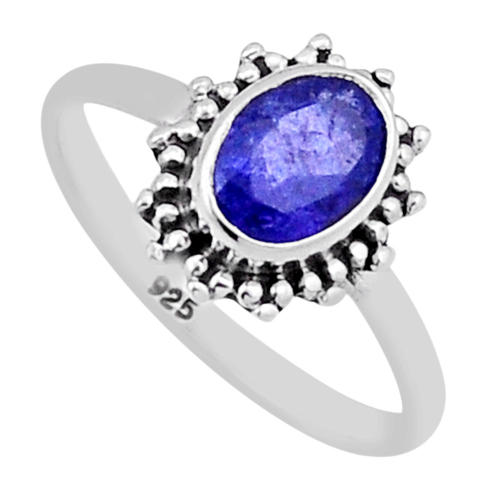 1.42cts faceted natural blue tanzanite oval sterling silver ring size 6 n41877