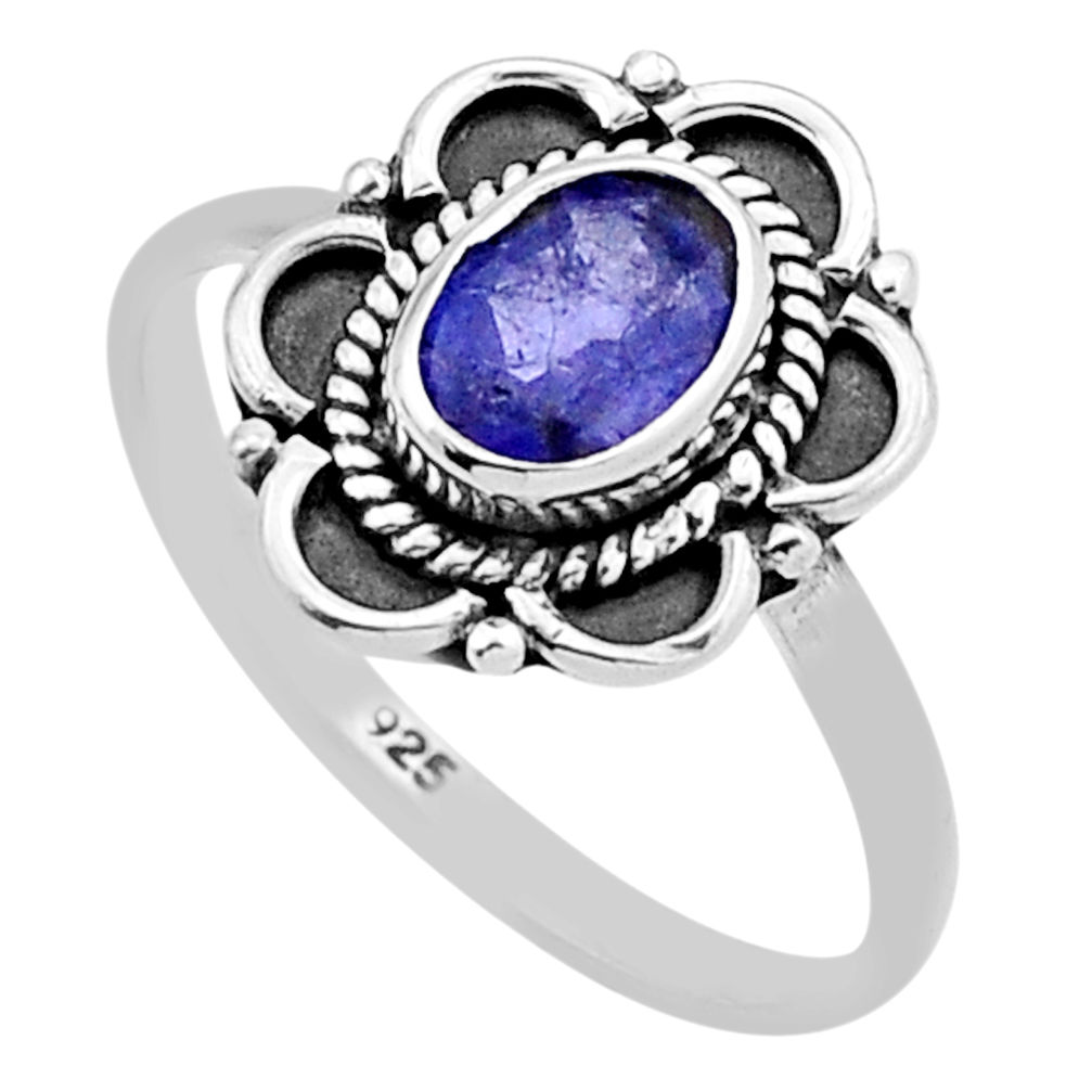 1.44cts faceted natural blue tanzanite oval sterling silver ring size 7 n43698