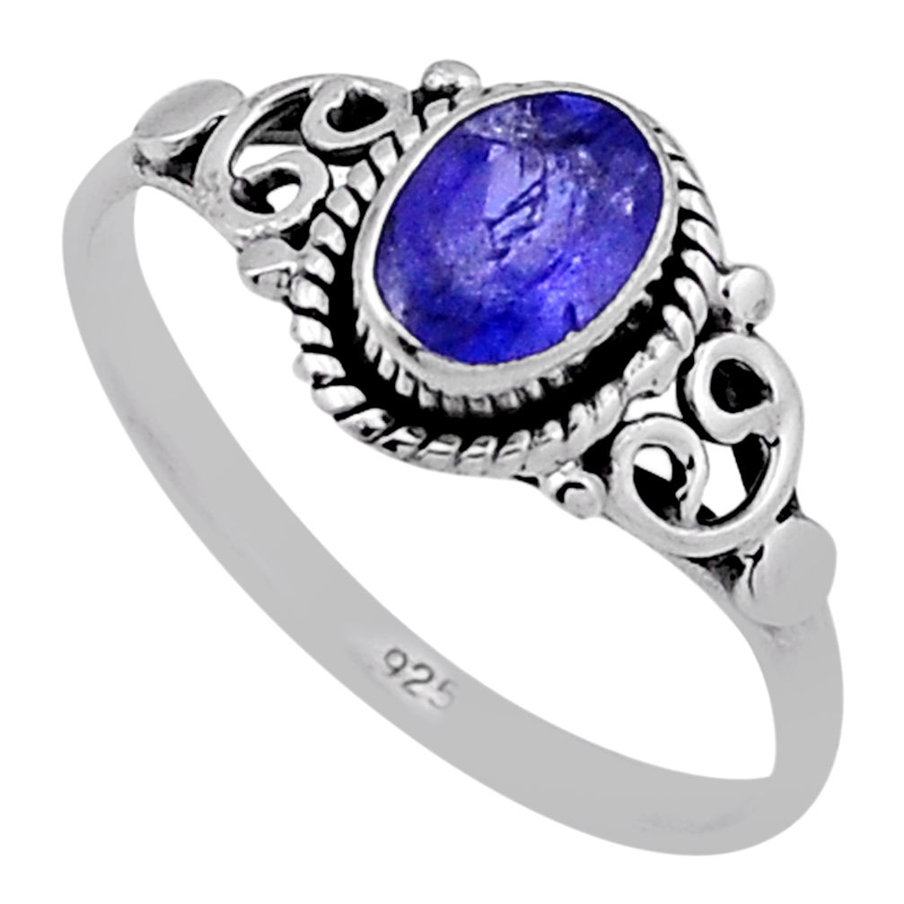 1.47cts faceted natural blue tanzanite oval sterling silver ring size 8 n41866