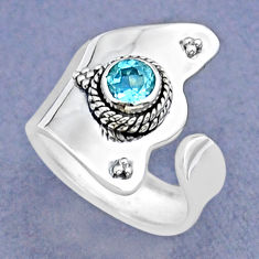 0.82cts faceted natural blue topaz 925 silver adjustable ring size 6 y15941